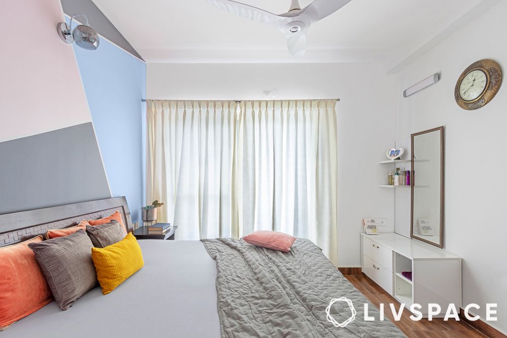 light steel blue grey baby pink colours for bedroom walls