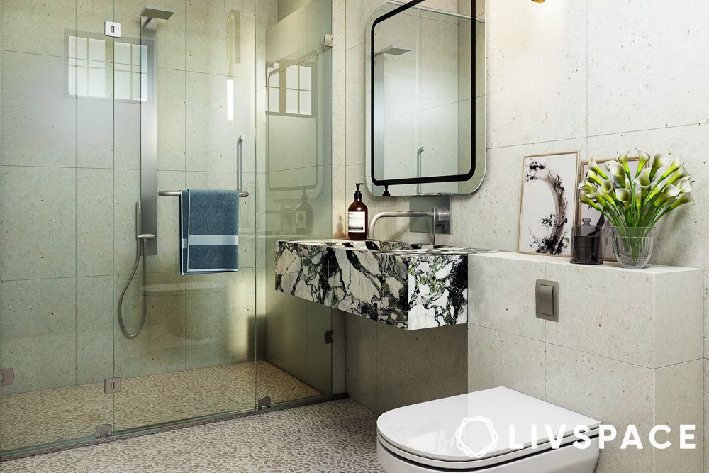 modern white bathroom with white tiles
