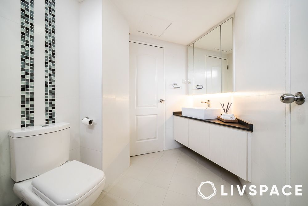 strip of black white bathroom tiles