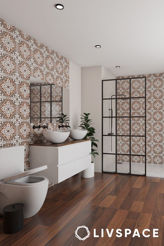 floral pattern bathroom tiles in white