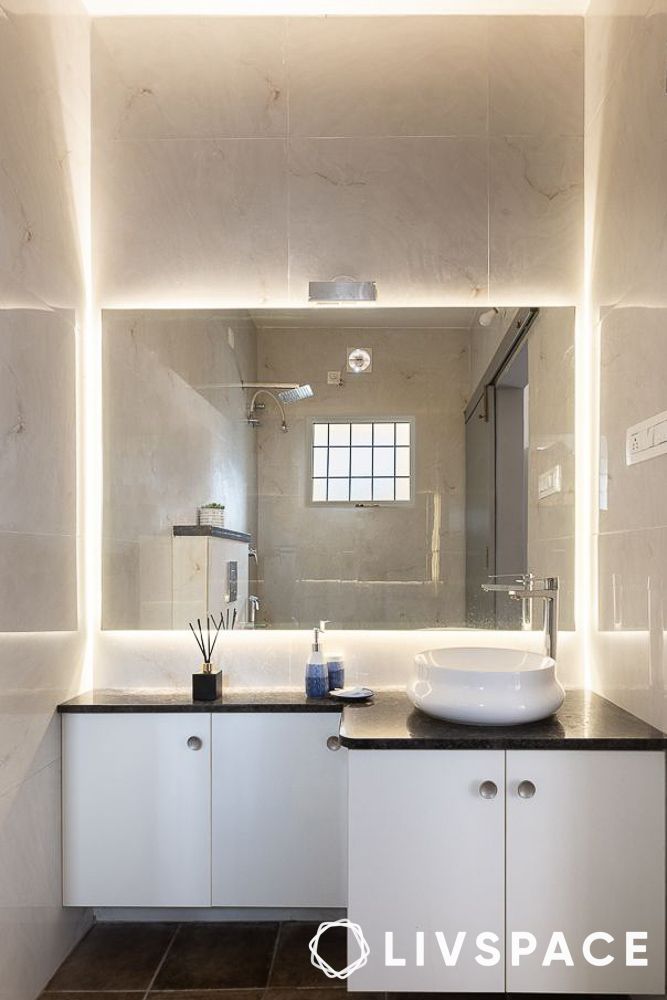 marble white tile with lights