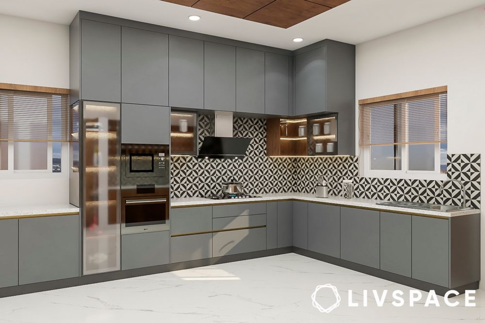 neutral grey coloured contemporary small kitchen ideas