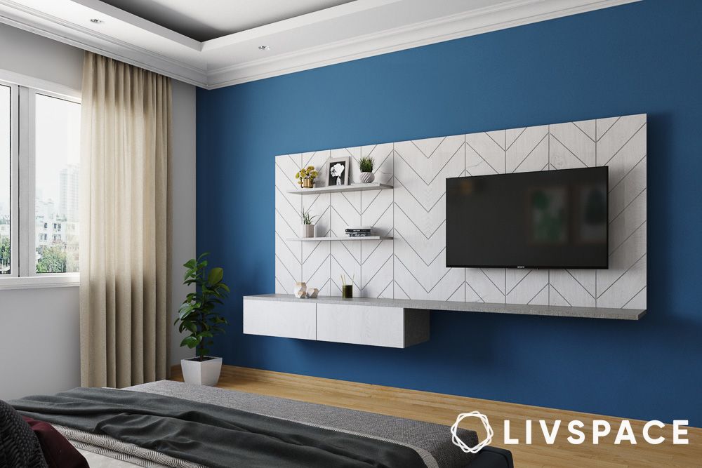 tv panel design for drawing room in chevron pattern