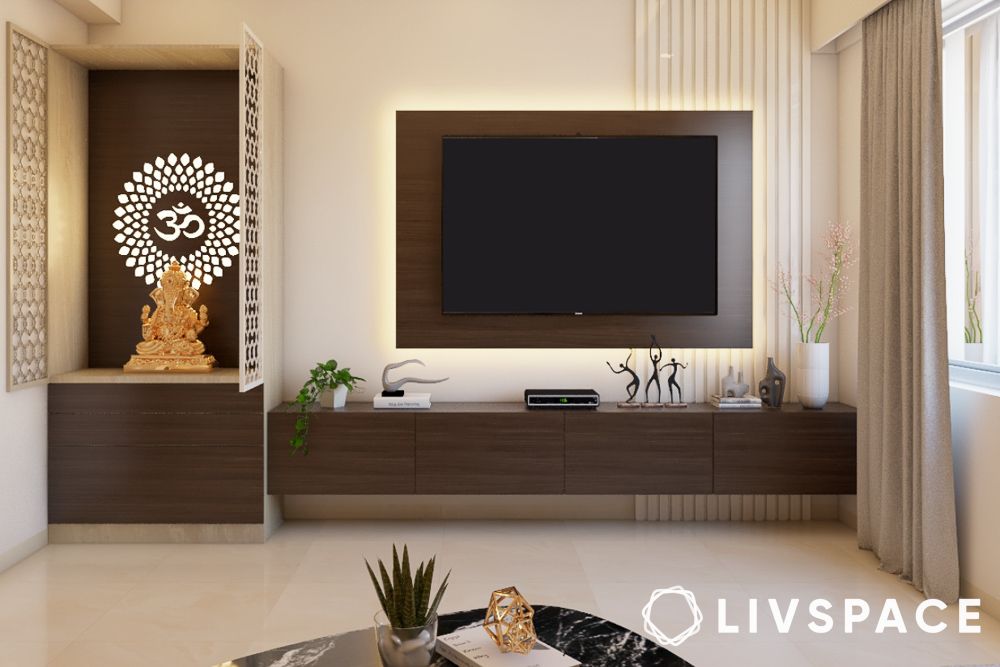 wooden tv panel for drawing room