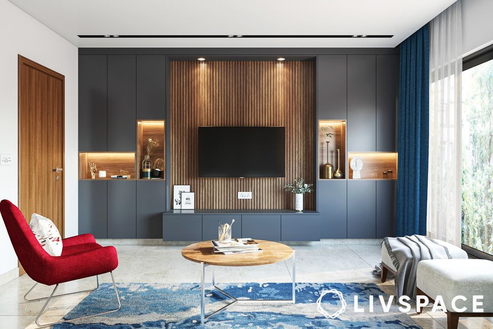 wooden flutes tv panel design for drawing room