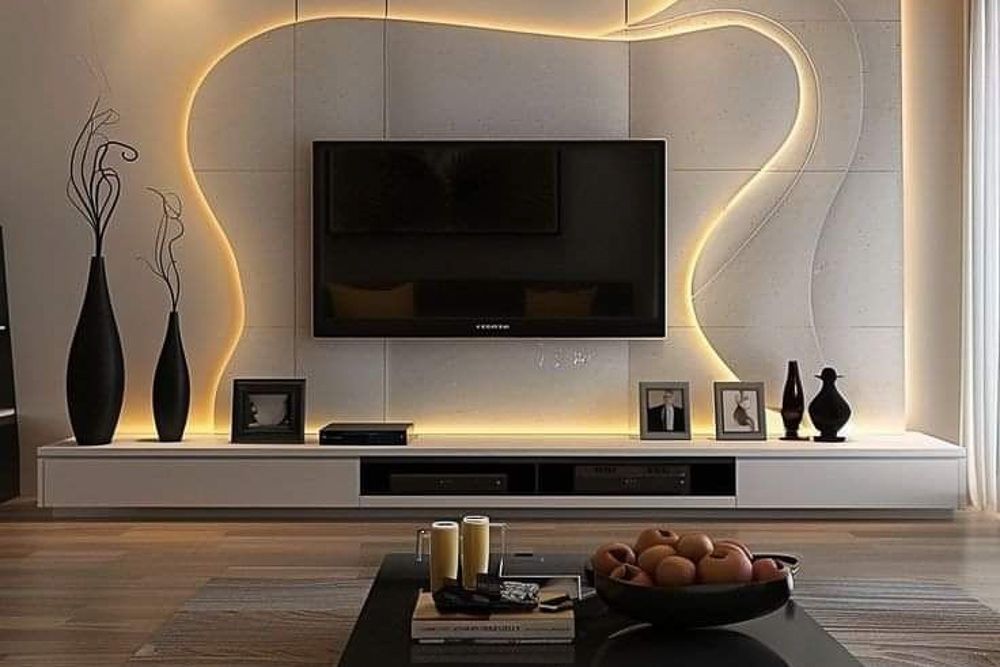 eclectic tv panel design for living room
