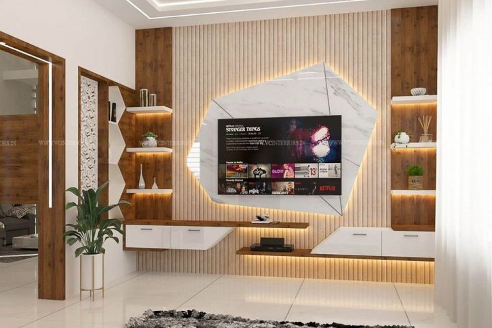 geometric tv panel design for hall