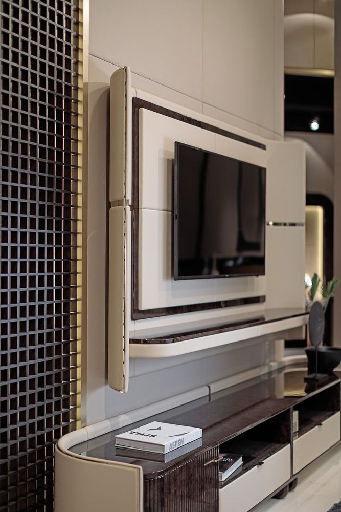 tufted tv panel design for drawing room
