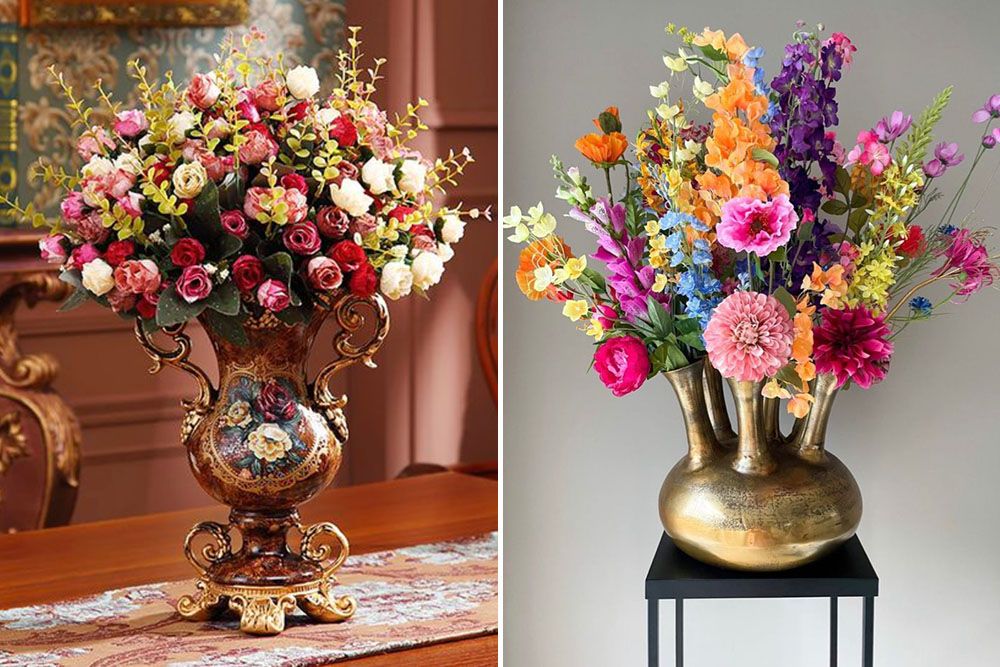indian interior design with vintage raditional flower vases