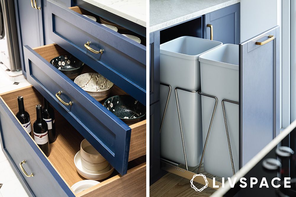 golden kitchen drawer handles for blue cabinets
