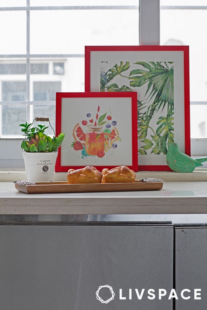 red colourful frames for kitchen decor