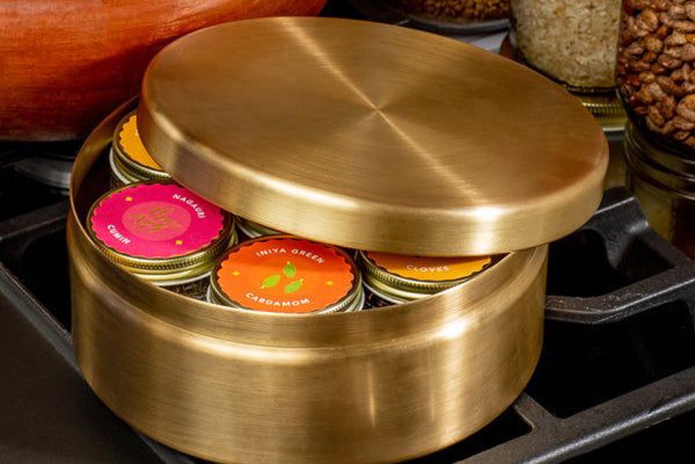 brass masala dabba kitchen decor