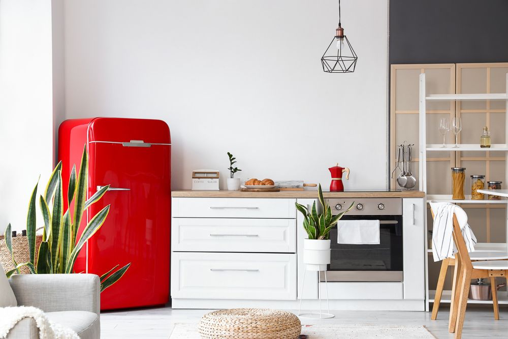 kitchen decor ideas retro appliances red coloured fridge