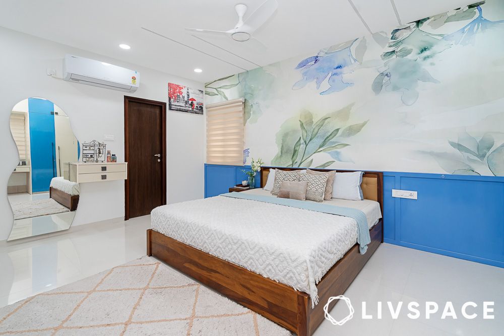 bedroom designs blue and white wall colour
