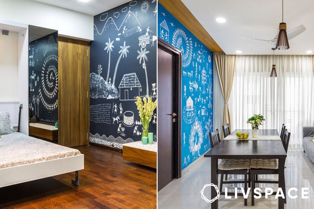indian house interior designed with folk art