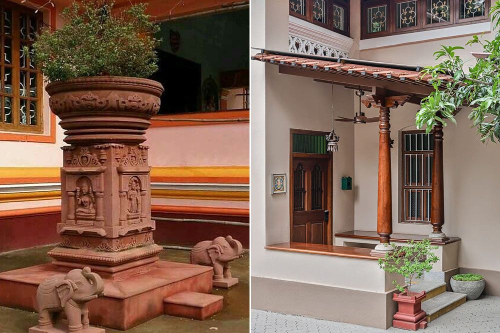 indian home design with sacred plants