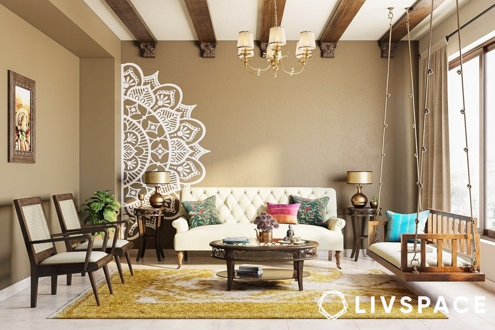 indian house interior design photos of mandala art on the wall