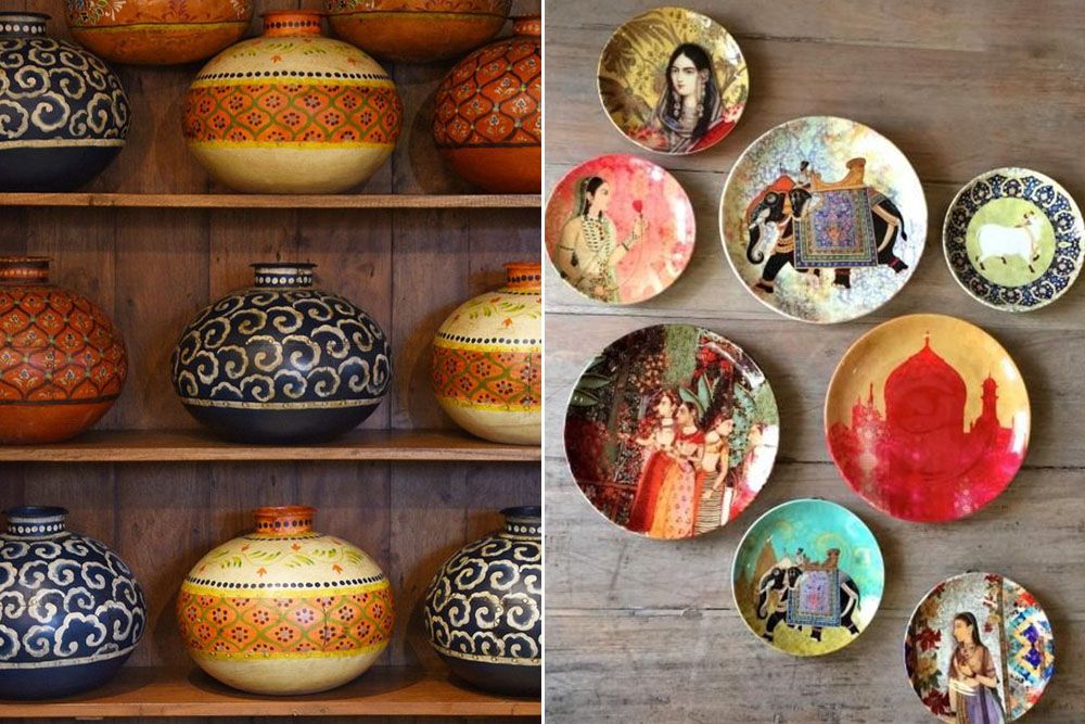 indian house interior design with pottey and ceramics home decor