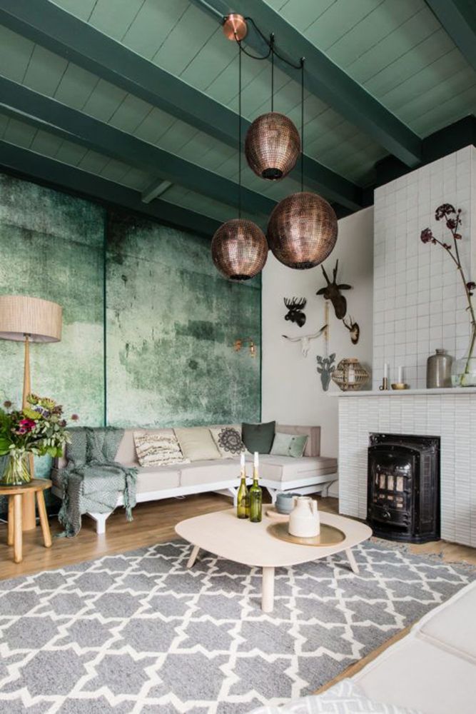 sage green paint colours on the living room ceiling