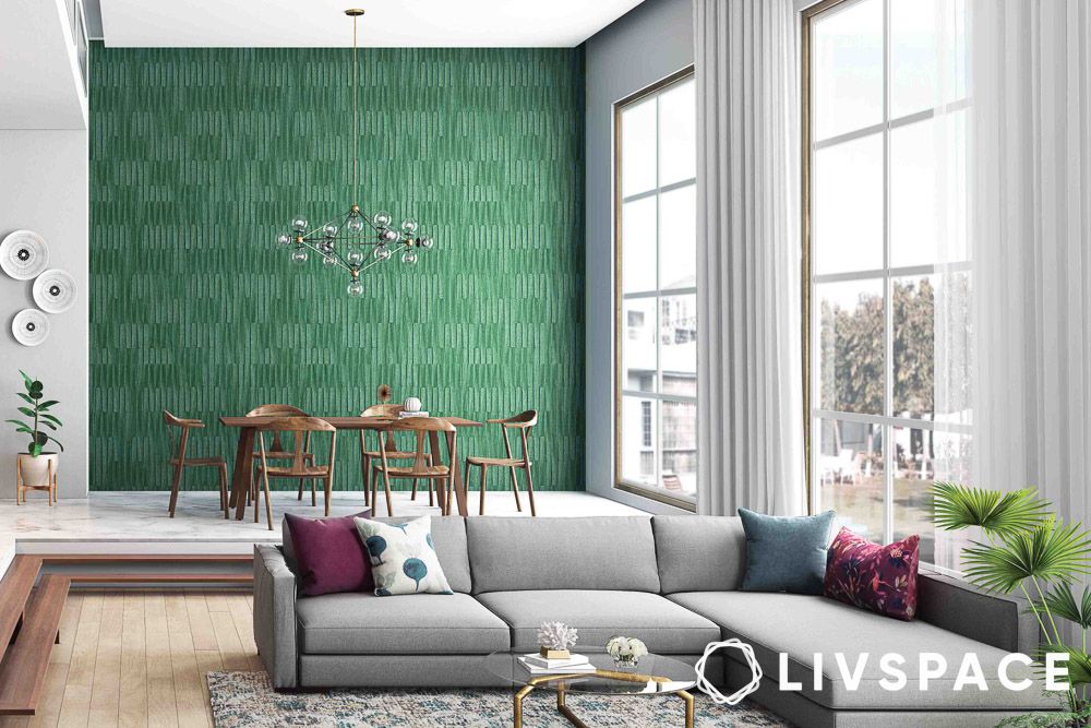 sage green room ideas with textured accent wall