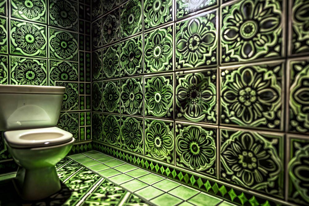 sage green colour bathroom floor and walls