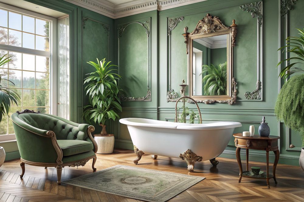 sage green colour in a mid century modern bathroom