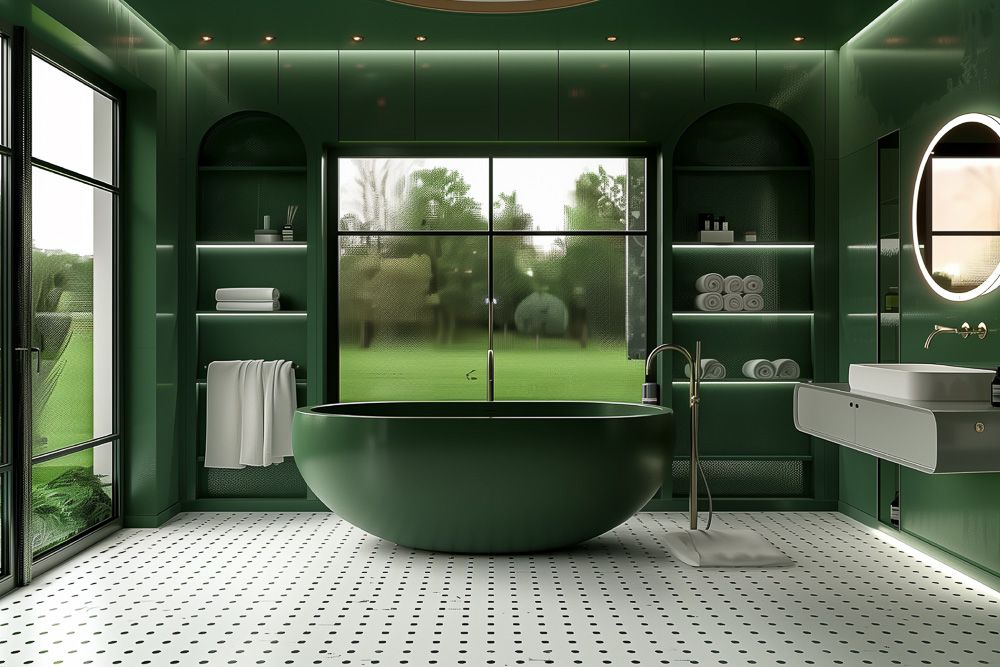 sage green colour in a contemporary modern bathroom