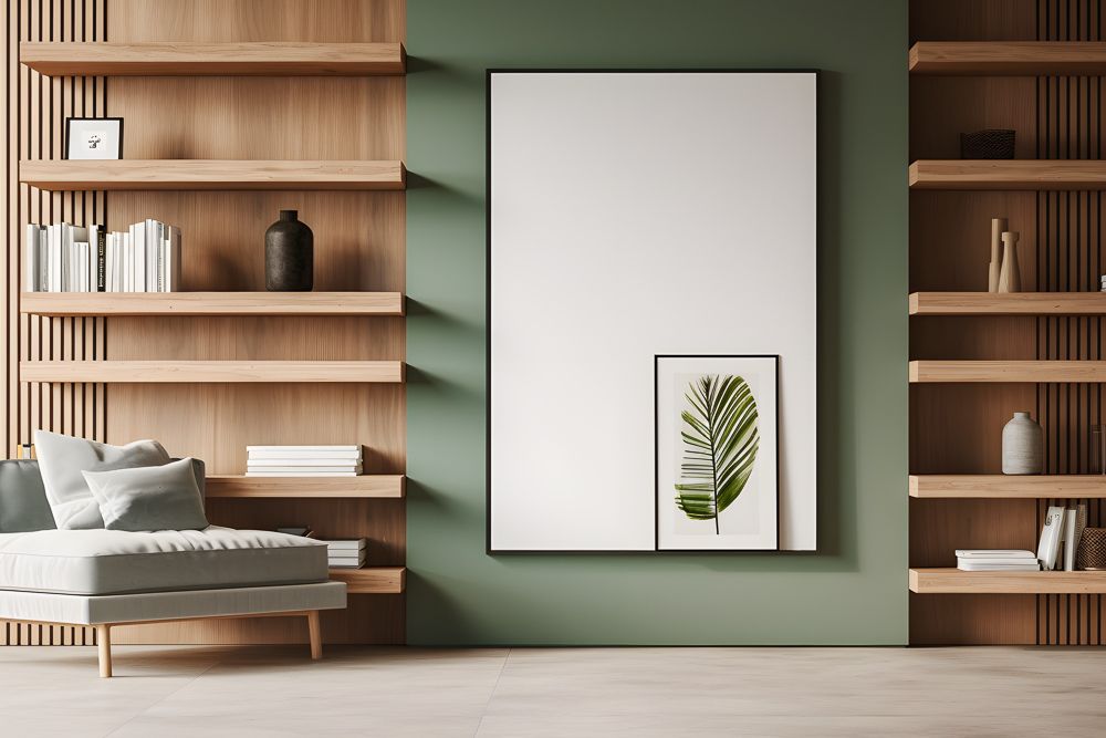 sage green colour schemes with fluted beige wall panelling