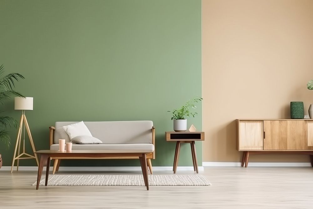 sage green and beige paint colours in a living room
