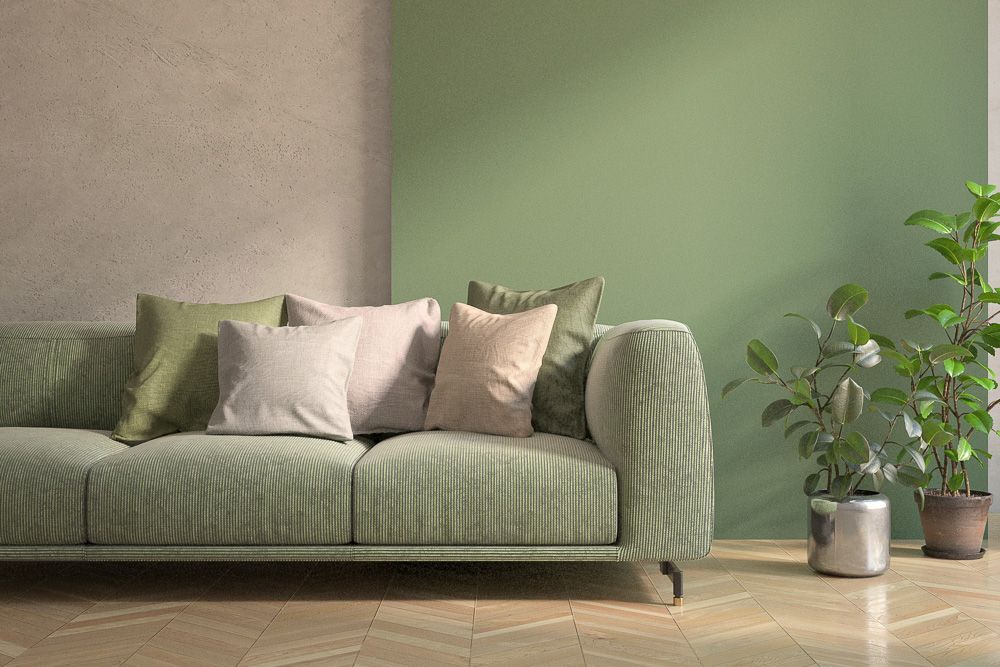 sage green and beige wall paint colours with beige flooring