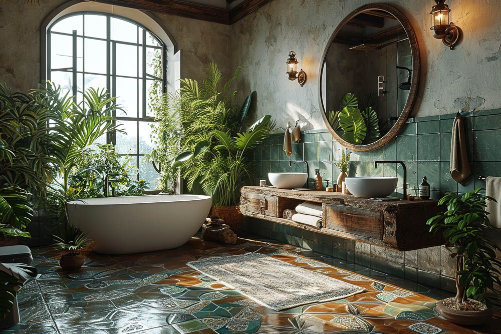 sage green colour schemes with grey distressed bathroom walls