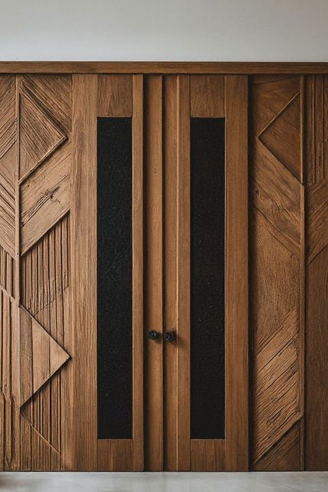 Geometric pattern modern veneer double door design