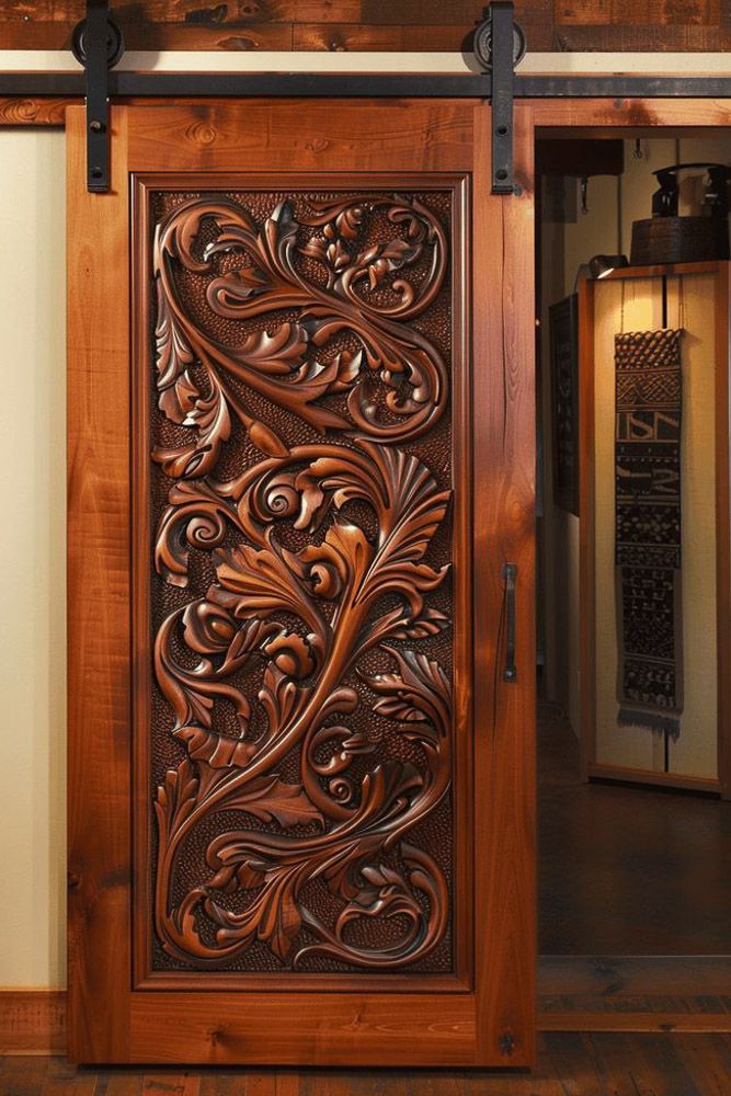 Carved veneer wood door design
