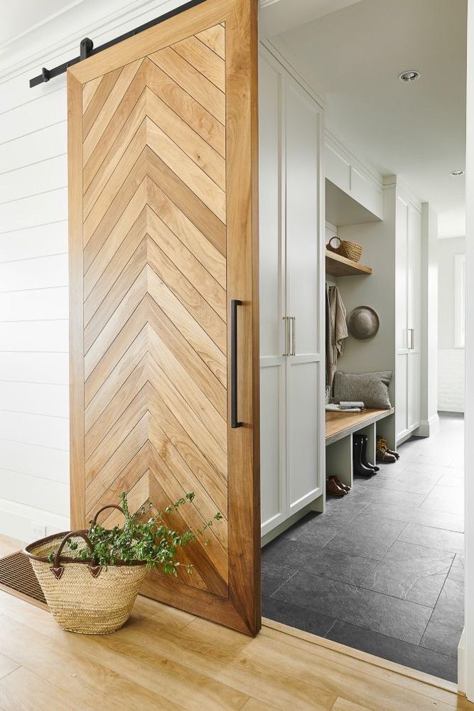 Chevron or Herringbone veneer wood door design idea
