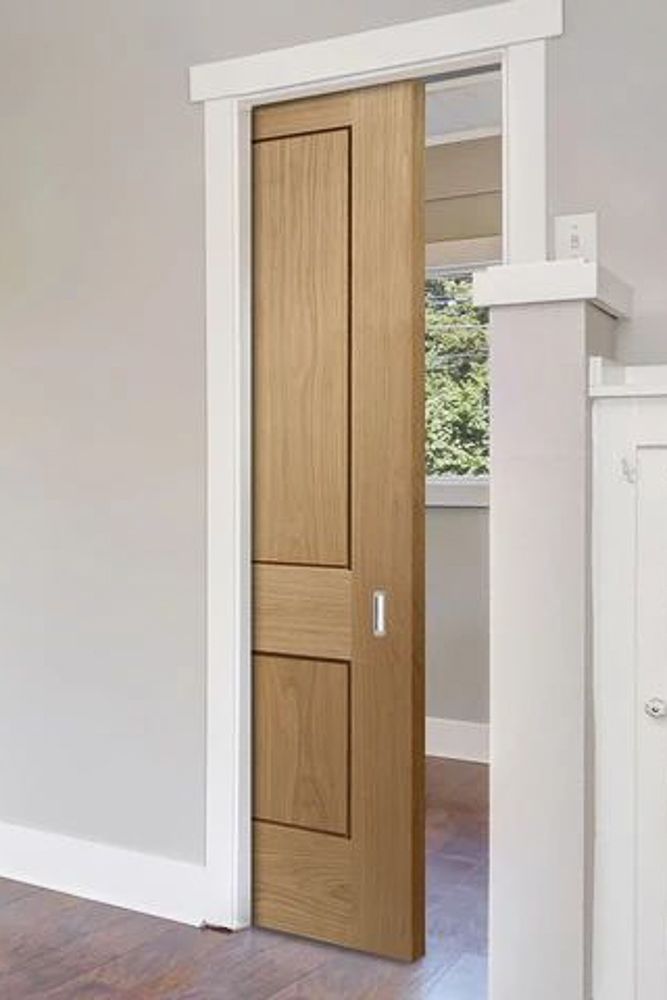 bedroom veneer pocket door design in oak shade