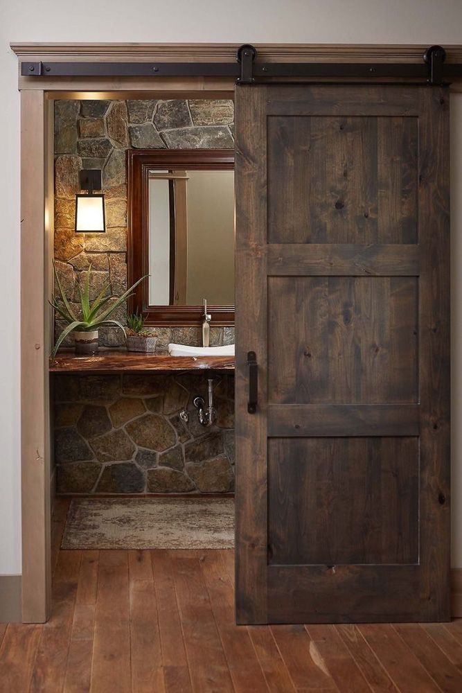 veneer wood barn sliding door design for a bathroom