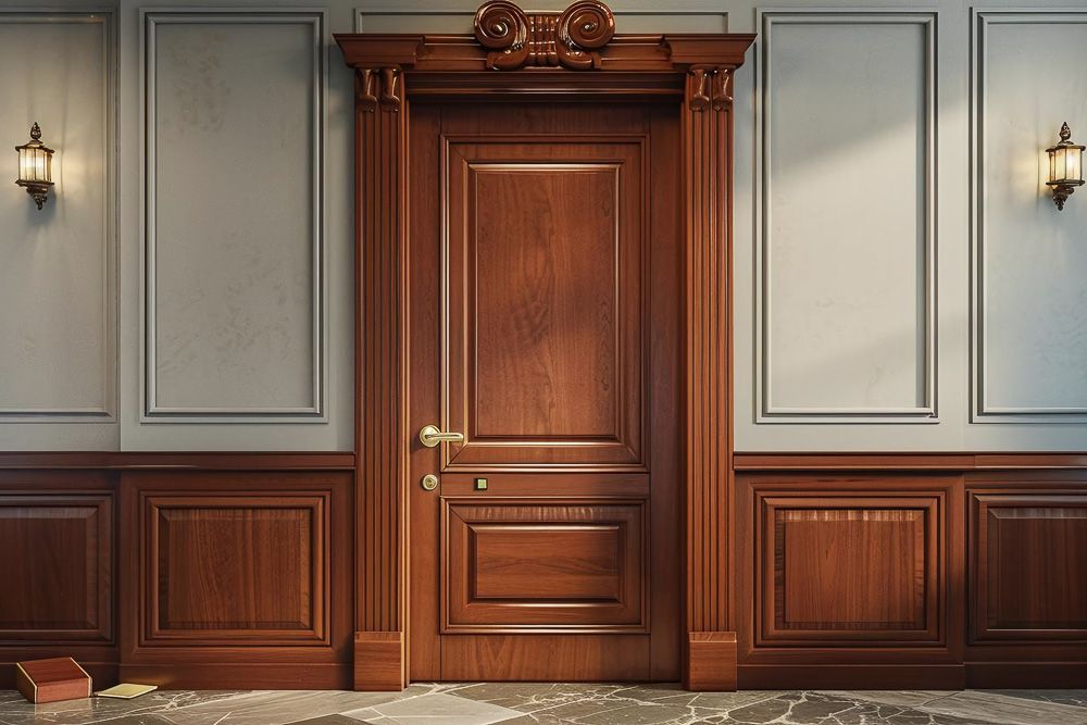 Traditional teak veneer main door design