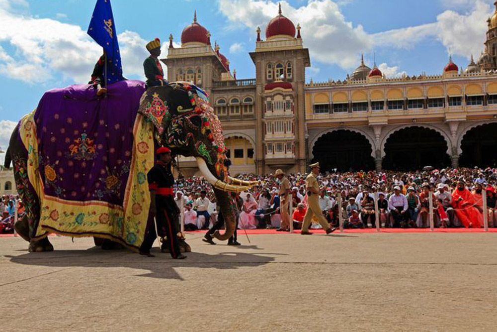In Mysore India the Vijayadashami Elephant procession during Mysore Dasara called Jumbo Savari