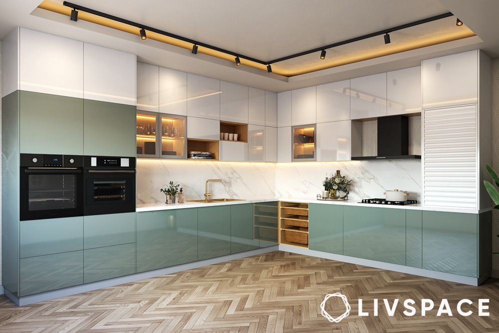 contemporary peripheral kitchen ceiling design with track lights