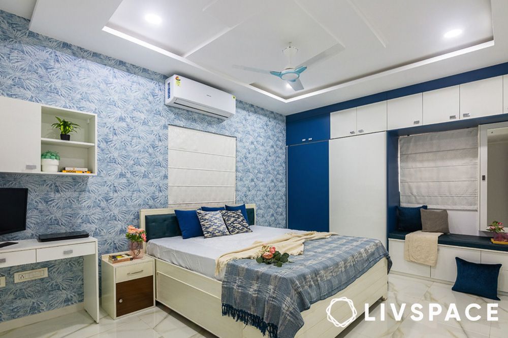 best house design under 20 lakh with blue and white bedroom