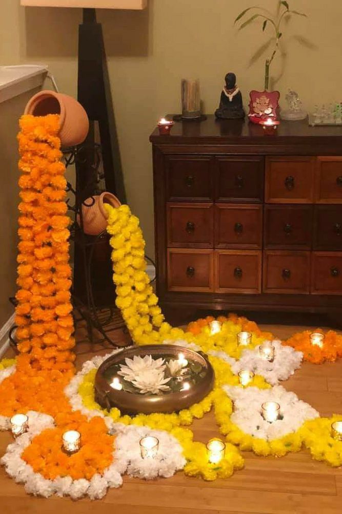 floral arrangement for durga puja decoration at home