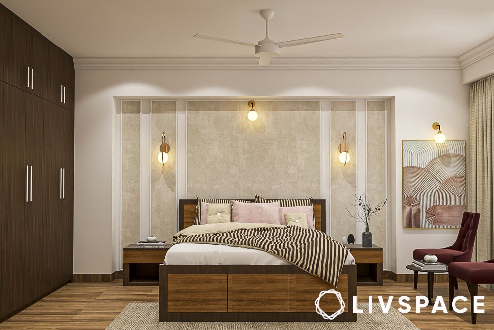 luxury interiors in bedroom with wall trims