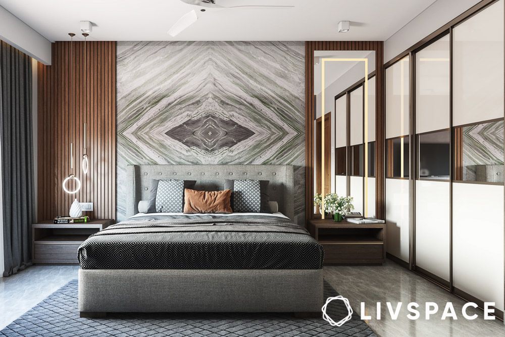 luxury bedroom interior design with marble wall panel