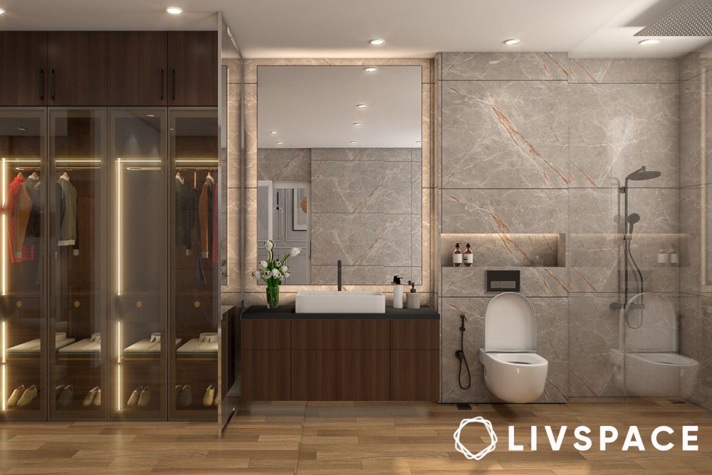 luxurious bath room interior design with integrated closet