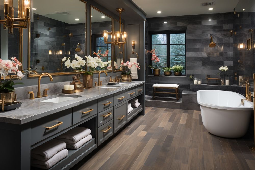 industrial old world money bathroom interior in a luxury house