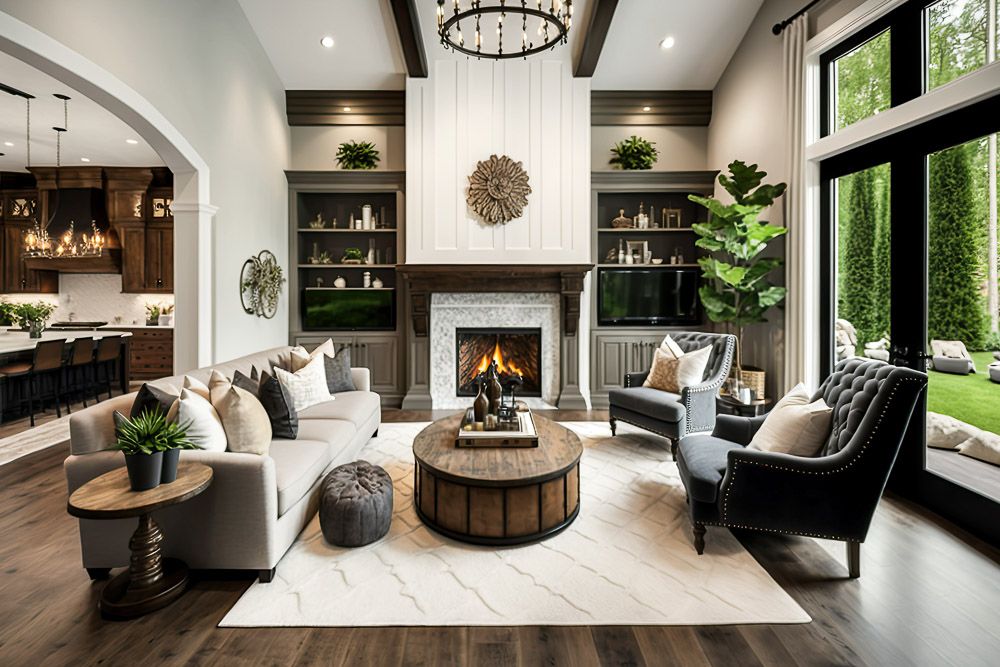 modern luxury modern living room design with a fireplace