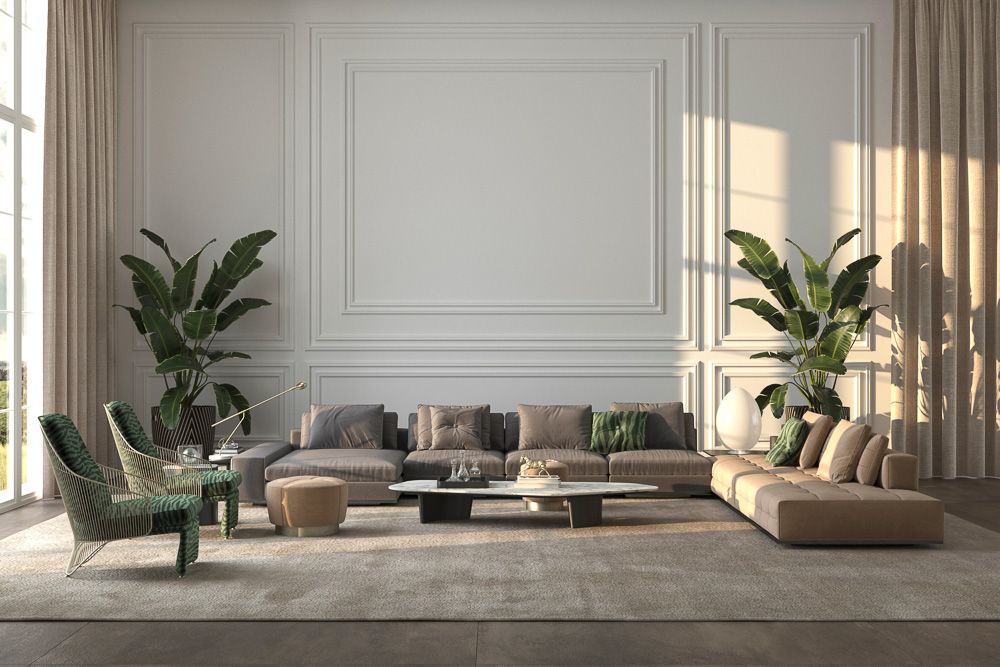 modern luxury modern living room design with elaborate wall trims