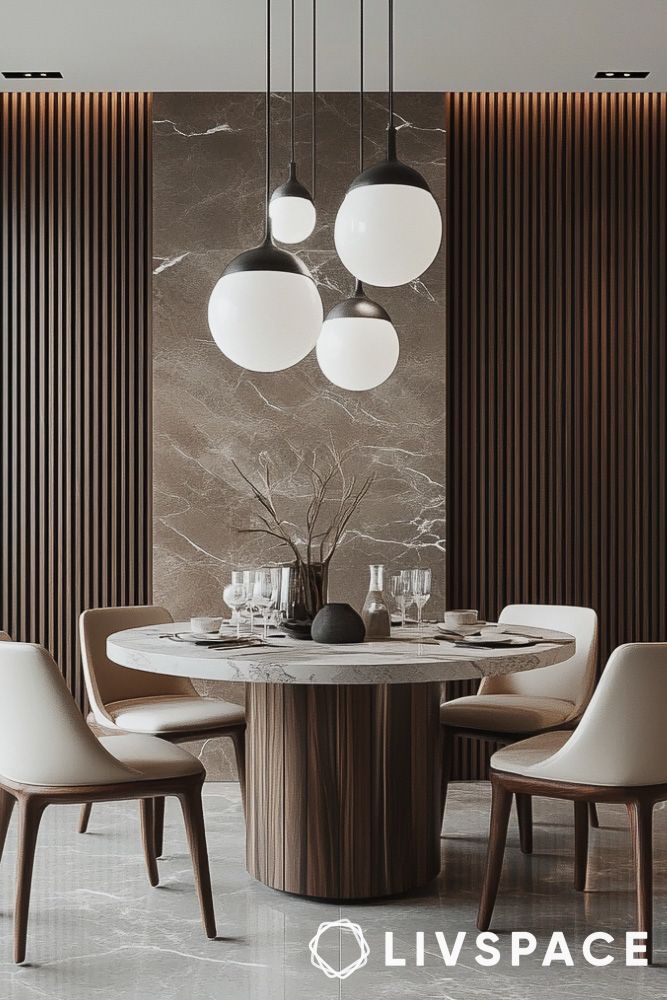 Luxurious dining room interior design in monochrome minimalism