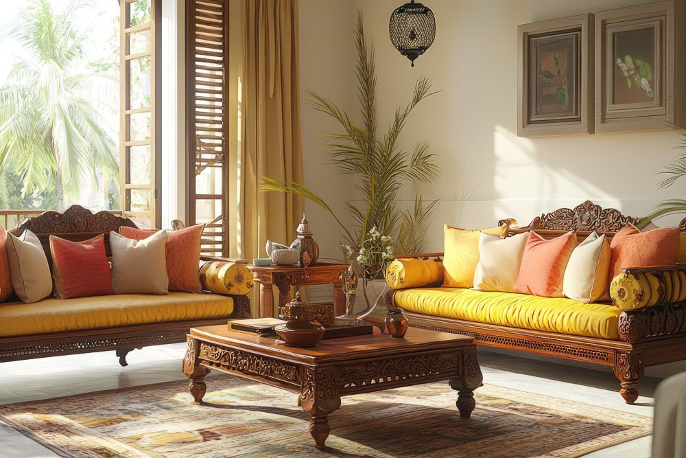 Rosewood furniture for living room with sofa and centre table