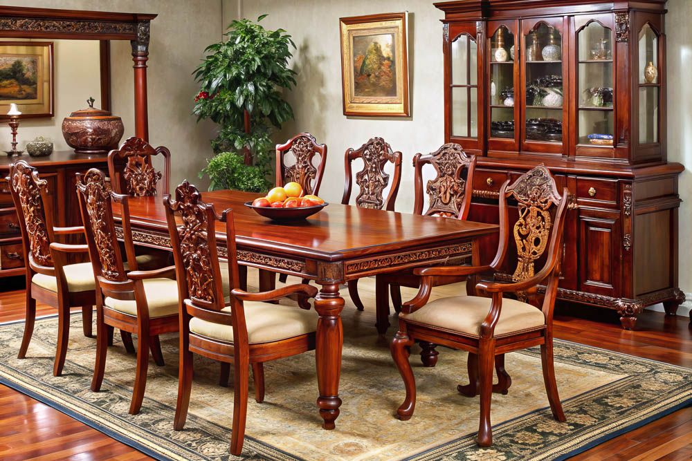 Rosewood furniture for dining room with table chairs and crockery unit